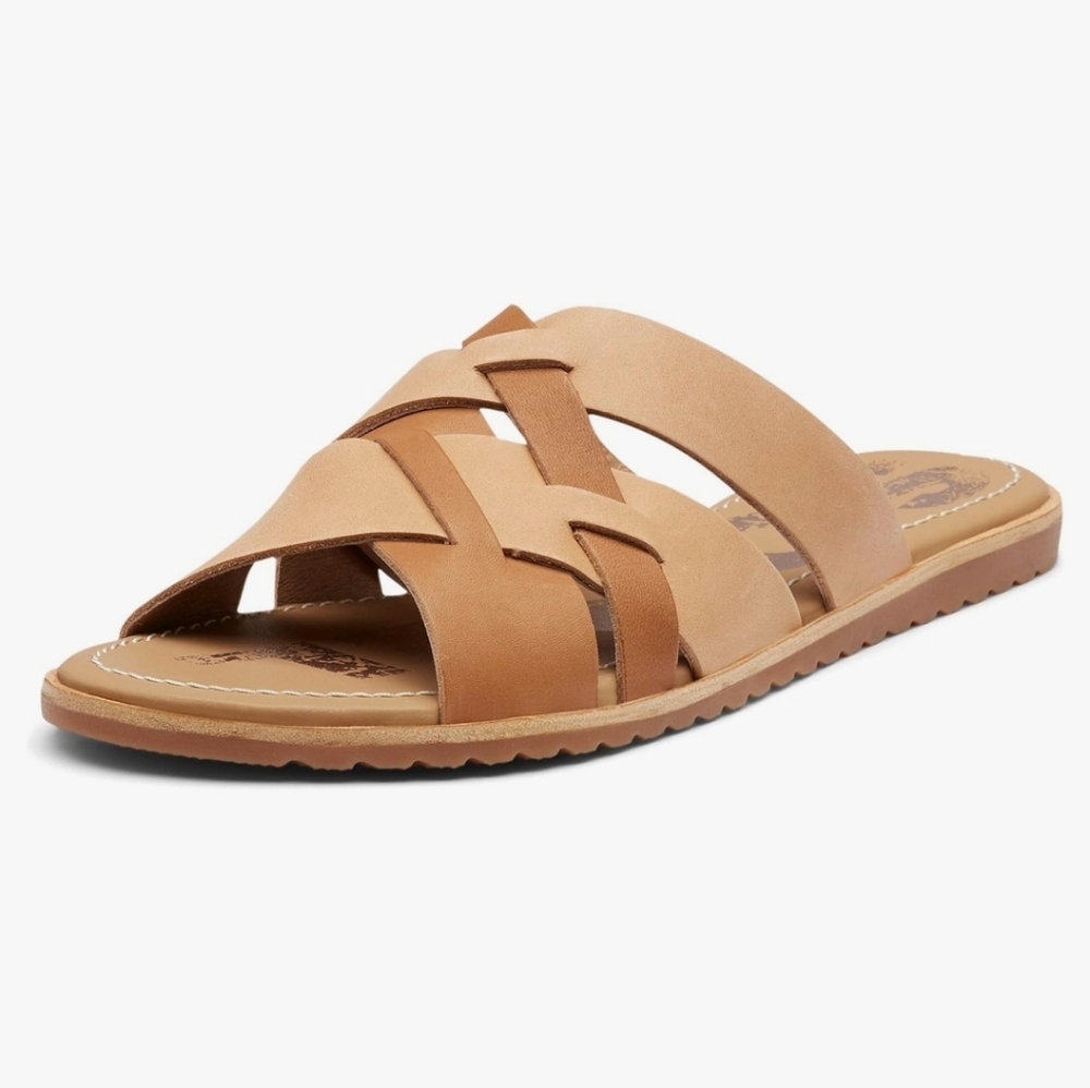 Sorel Ella Slides - natural color woven leather, women's 9